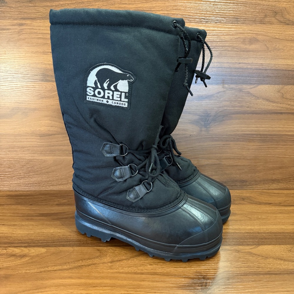 Sorel Kaufman Canada Mens Black Nylon Rubber Snow Winter Boots Size 6
